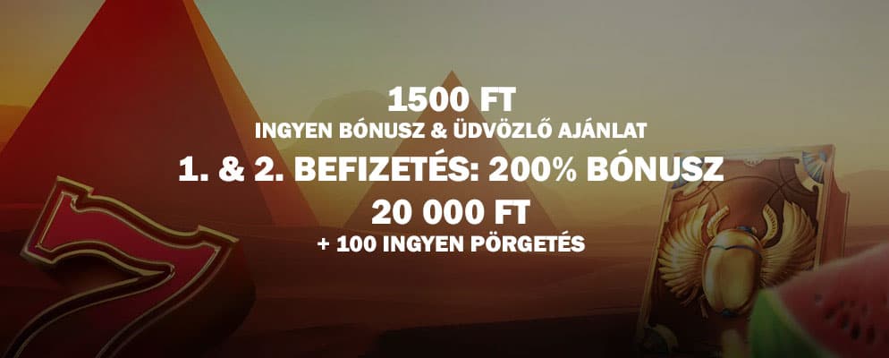 1500 forint ingyen bónusz + 2x200% üdvözlő bónusz + 100 ingyen pörgetés